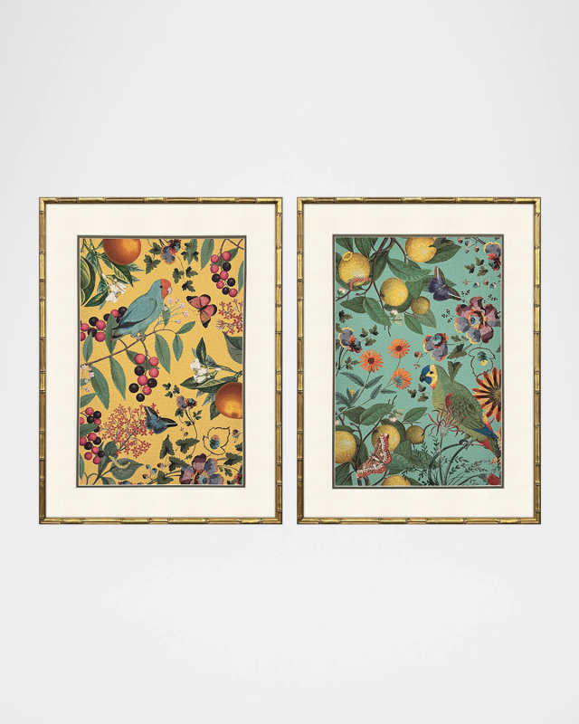 "Floral Fruit Garden" Framed Giclees, Set of 2